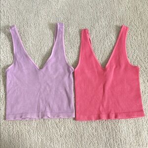Nikibiki Ribbed V-Neck Tank Tops - Pink and Purple